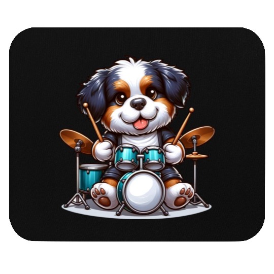 Cool Bernese Mountain Dog Drummer Design Mouse Pads