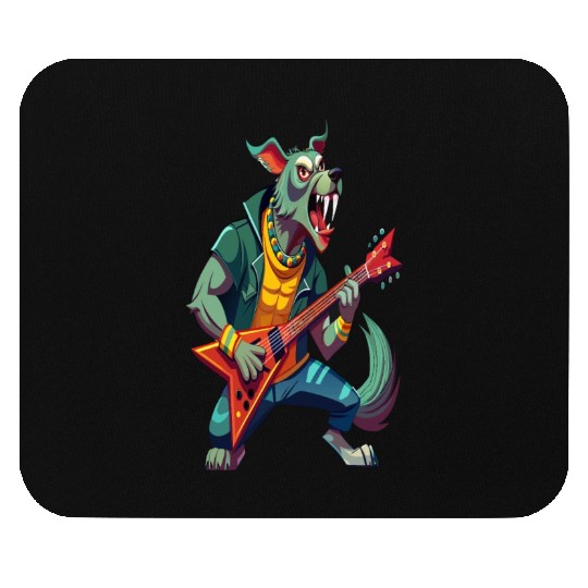 Wild Howl of Metal,Crazy Wolf Guitarist Mouse Pads