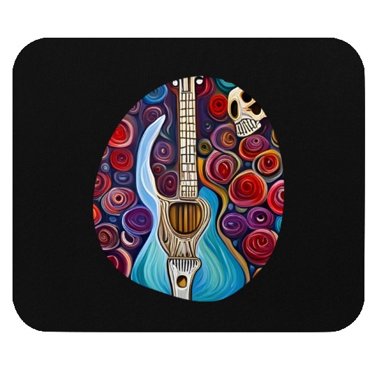 Blue Electric Guitar, Skull and Roses Mouse Pads
