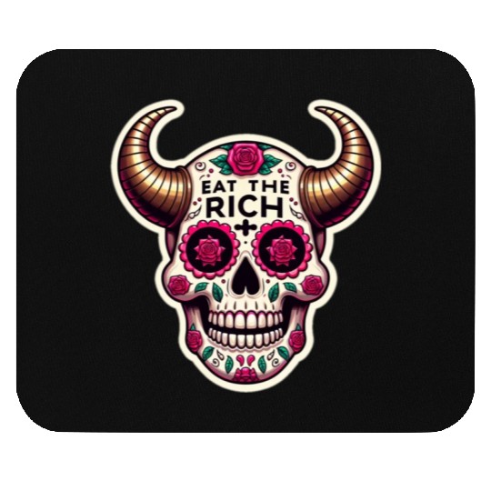 Horned Sugar Skull, eat the rich skull Mouse Pads