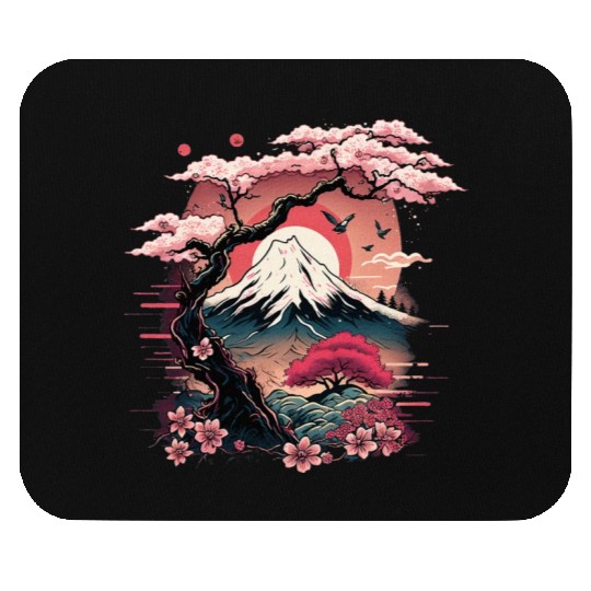 Japanese Sakura Garden Geisha Mount Fuji Cherry Mouse Pads