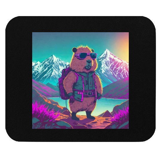 Capybara hiking thru the Mountains Mouse Pads