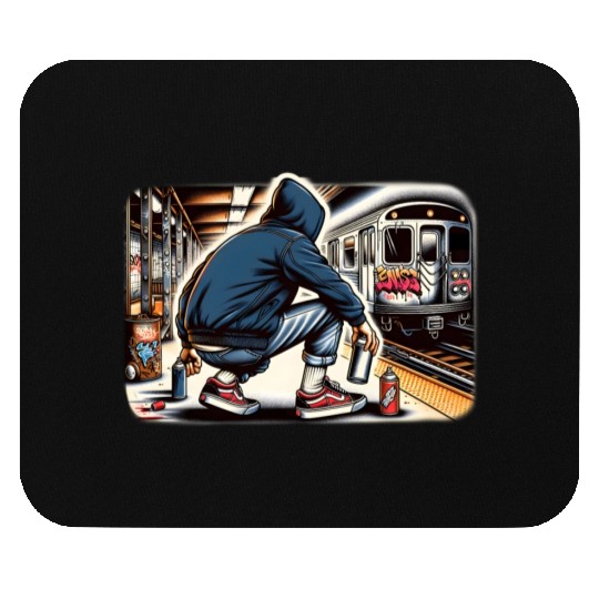 AI Teen in Subway Layup Underground- Masked Border Mouse Pads