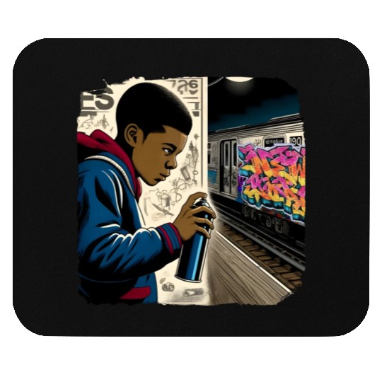 AI Teen in Underground Subway Layup -Masked Border Mouse Pads