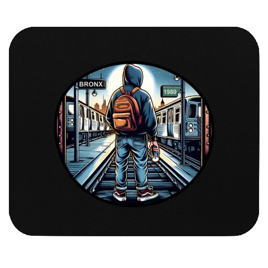 AI Teen in Outdoor Subway Yard - Circle Border Mouse Pads