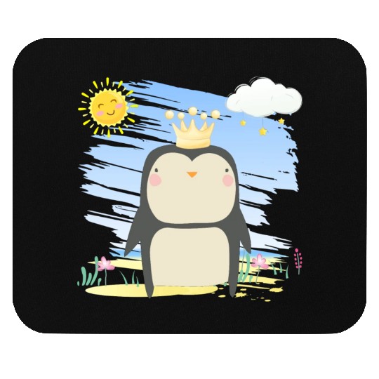 Kawaii King Penguin Using Crown Adorable Cartoon Mouse Pads