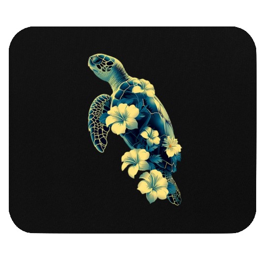 Nature Inspired Floral Sea Turtle with Tropical Fl Mouse Pads