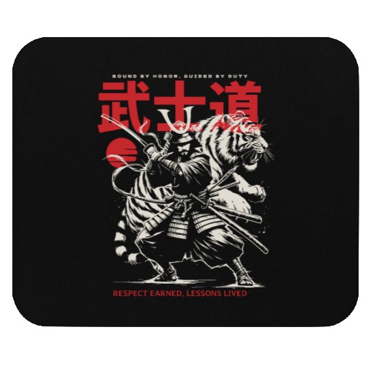 Japanese Samurai with Katana, Kanji Typography Mouse Pads