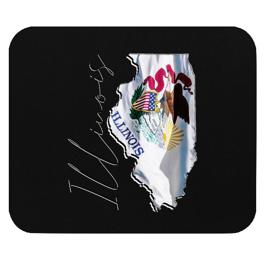 Illinois State Flag in Illinois State Map IL Mouse Pads