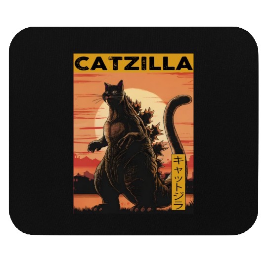 Catzilla Vintage Funny Cute Cat Art Japanese Sunse Mouse Pads