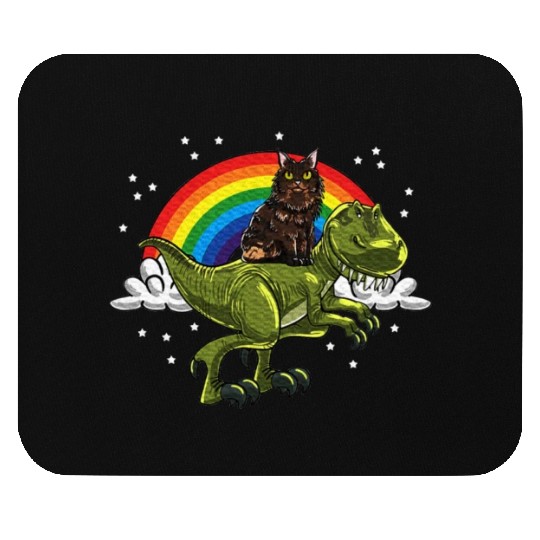 T Rex Dino Maine Cat Rainbow Feline Cat Lover Mouse Pads