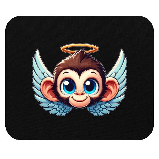 Monkey chimpanzee cartoon angel wings Mouse Pads
