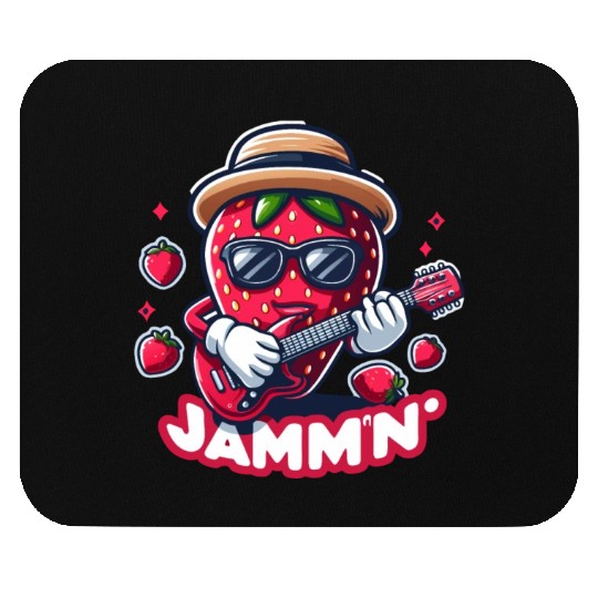 Jammin Strawberry Jam Playing a Guitar Rock n Roll Mouse Pads