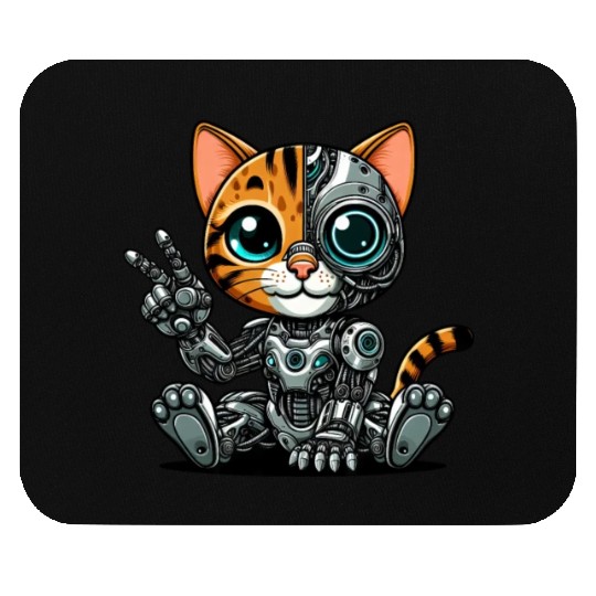 Cute cat robot cyborg mech futuristic Mouse Pads