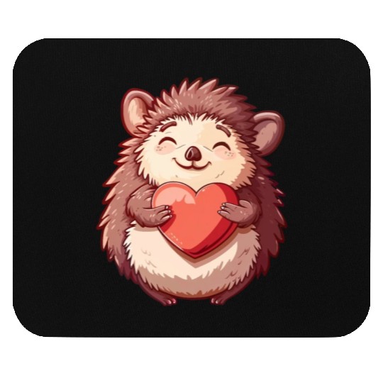 Cute Smiling Hedgehog Holding Heart - Adorable Mouse Pads