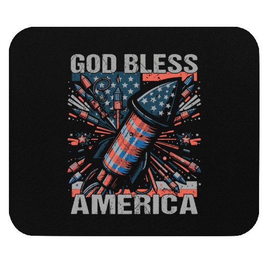 God Bless America Retro US Flag Funny Fireworks Mouse Pads