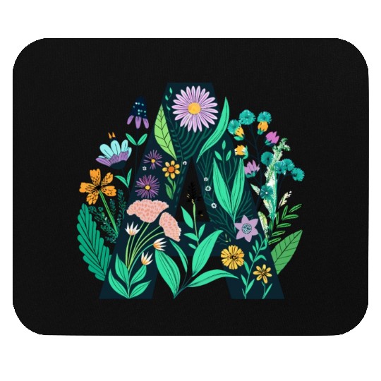 Green 'A' with Pastel Flowers Mouse Pads