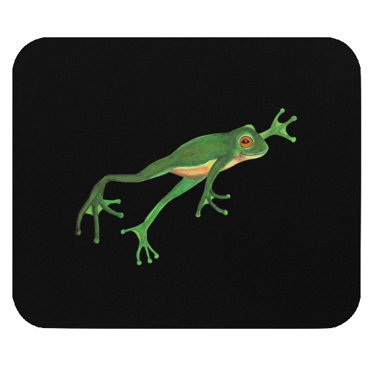 Green Frog Smiling and Jumping Mouse Pads