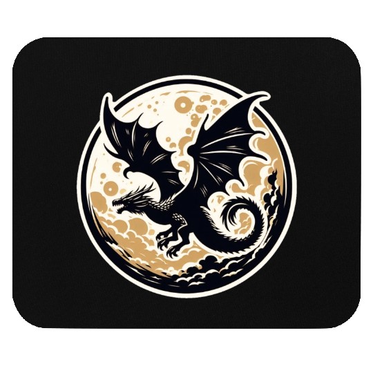 Mystical Dragon Silhouette Against Full Moon Mouse Pads