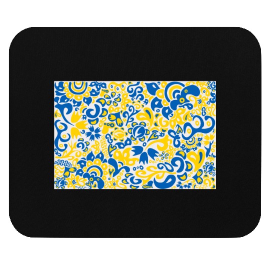 Ukrainian flag colors on floral folklore pattern Mouse Pads