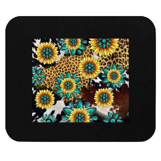 Turquoise Gemstone Sunflowers Leopard Cowhide Mouse Pads