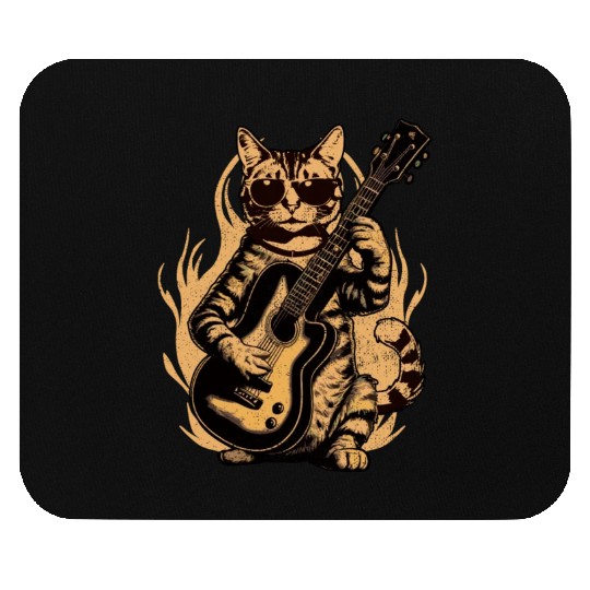 Metal Cat Plays Acoustic Guitar Rock Cute Mouse Pads