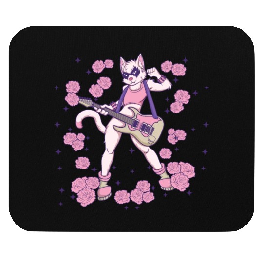Goth Cat Plays Guitar Instruments Rock Metal Mouse Pads