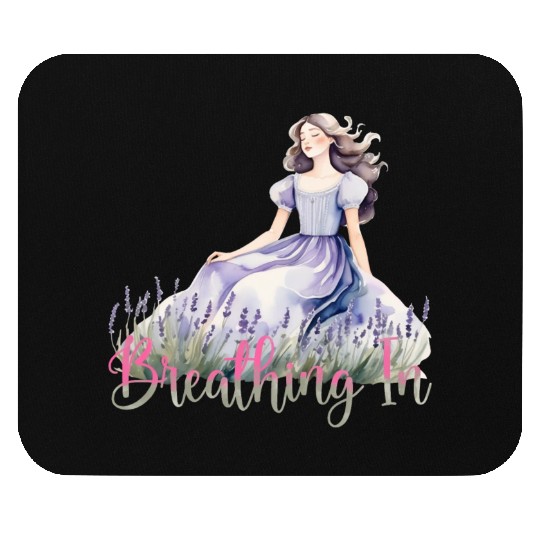 Girl in Lavender Dress Relaxing in Flower Field Mouse Pads