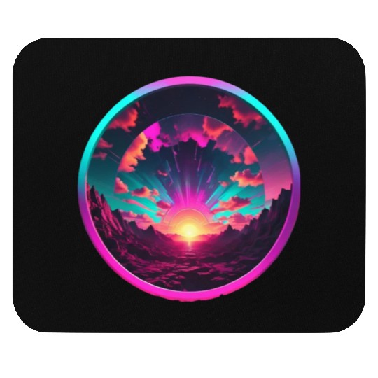 Synthwave Colorful Cosmos Design inside Circle Mouse Pads