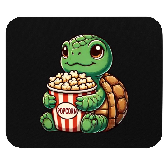 Cute turtle popcorn movies cinema fun Mouse Pads