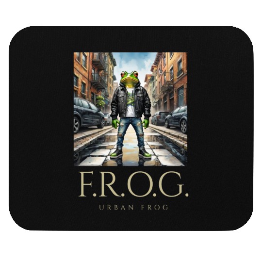 Urban Frog in black leather jacket Mouse Pads