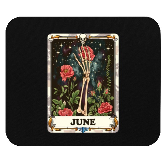 June Gothic Tarot Card - Rose Flower & Skeleton's Mouse Pads