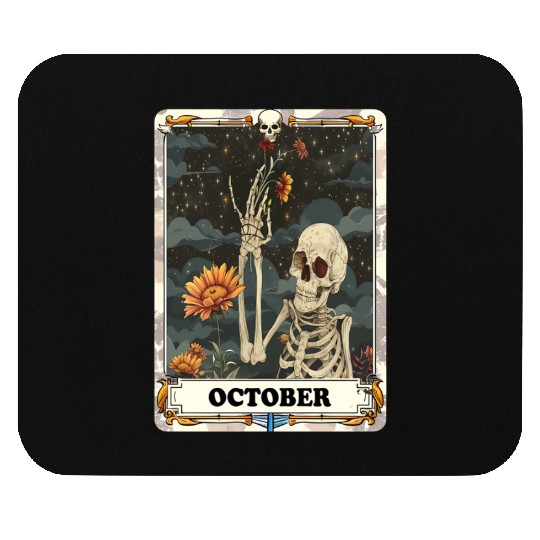 October Gothic Tarot Card - Marigold Flower & Skel Mouse Pads