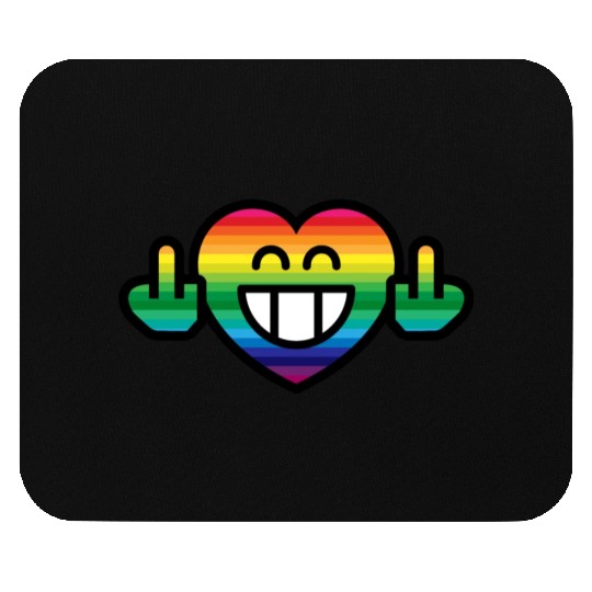 Emoticon Grin Rainbow Heart with Stinkfingers Mouse Pads