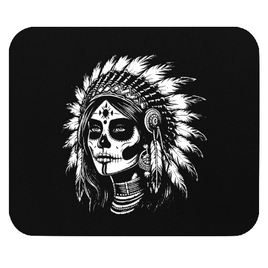 Dark Art Skull Indian Apache Girl Vintage Grunge Mouse Pads