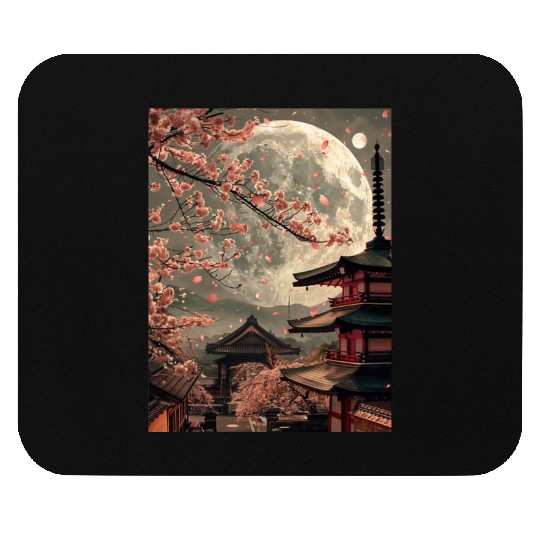 Full Moon in Tokyo Japan Sakura Mouse Pads