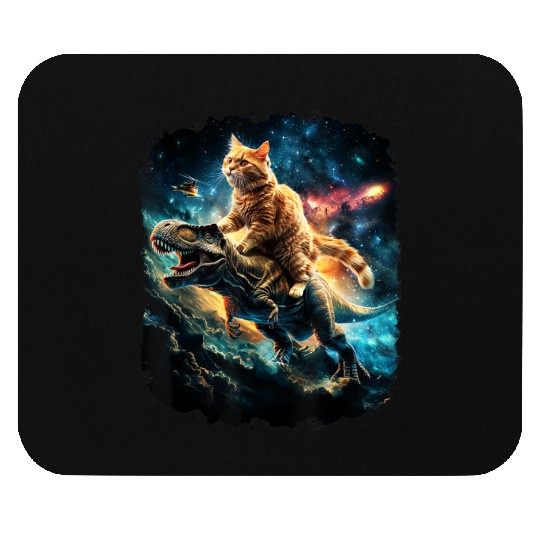 Cat Riding Dinosaur Rex Mouse Pads