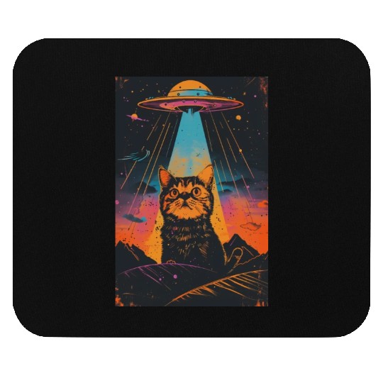 Catzilla Vintage Funny Cute Cat Art Alien and Cat Mouse Pads