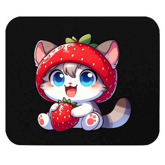 Cute Cat Strawberry Fruit Hat Quirky Mouse Pads