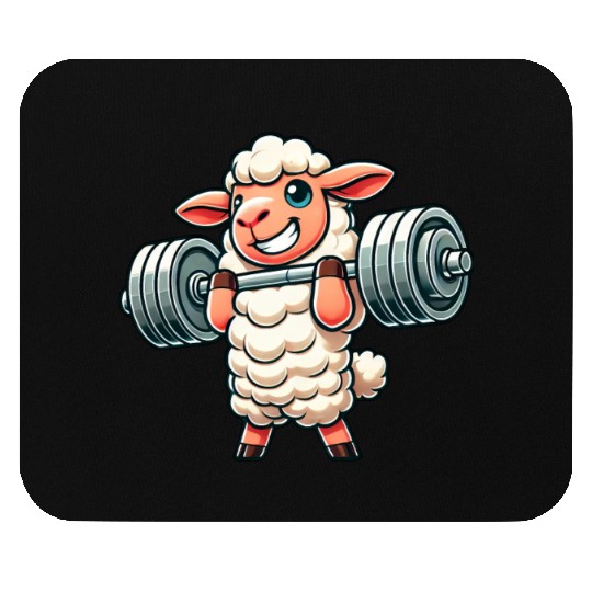 Cute sheep lamb weightlifter fitness workout Mouse Pads