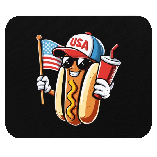 4th July Hot Dog USA Patriotic Character Fun Mouse Pads
