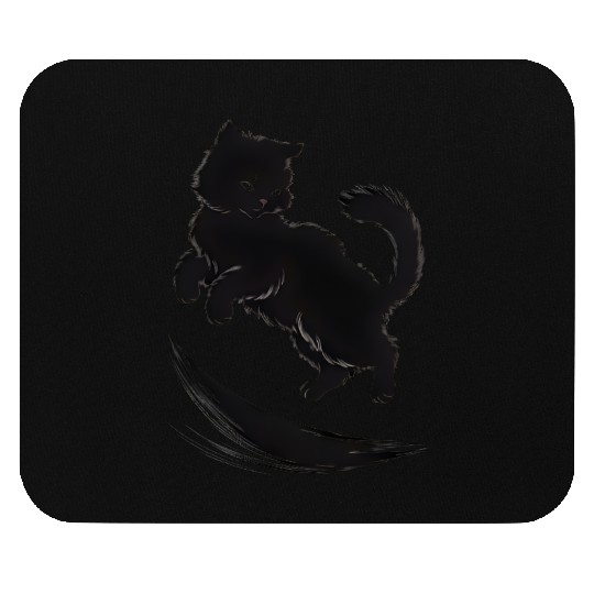Playful Black Cat Mouse Pads