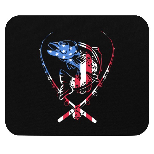 4th Of July US Flag Fishing Fisherman Trout Fish Mouse Pads