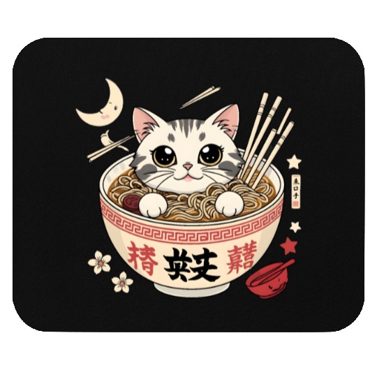Kawaii Ramen Cat Japanese Noodles for Otaku Lovers Mouse Pads