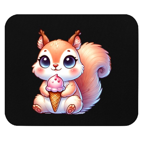 The cute squirrel is enjoying a colorful ice cream Mouse Pads
