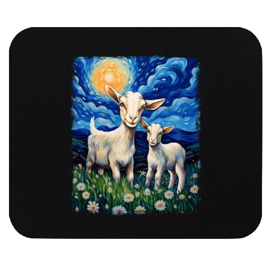 Goats Farm Animals Farmer Starry Night Painting Mouse Pads