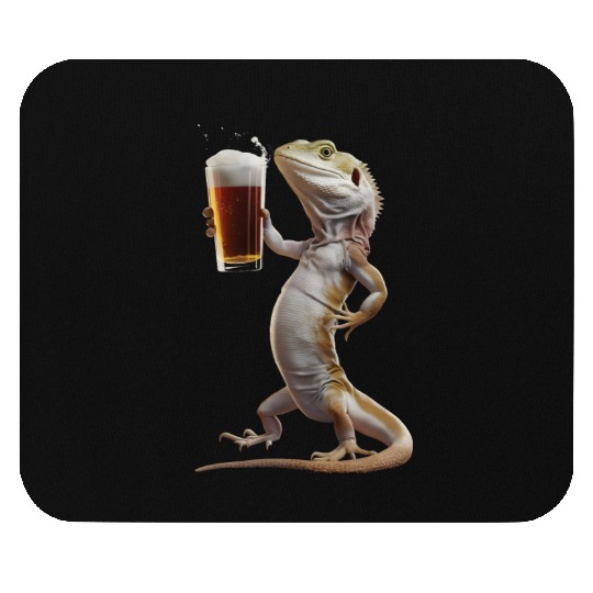 Lizard Drinking Beer Realistic Mouse Pads