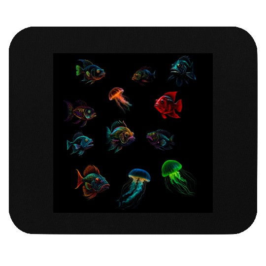 Deep Sea Fishes Bass And Jellyfish Mouse Pads