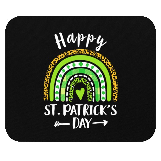 Happy St Patricks Day Rainbow Leopard Print Mouse Pads