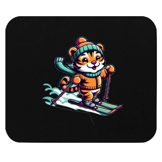 Cute Skier Tiger Mouse Pads